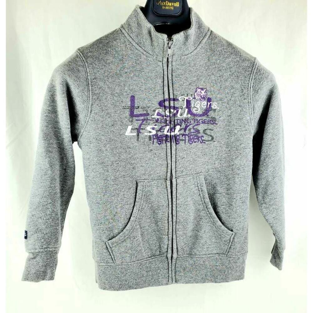 LSU Tigers Jansport Unisex Kids Sweatshirt Gray Heathered Zip Kangaroo Pocket S